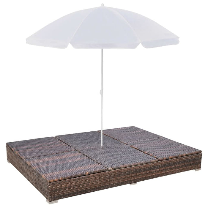 Pat șezlong de exterior cu umbrelă, maro, poliratan - WALTI WALTI