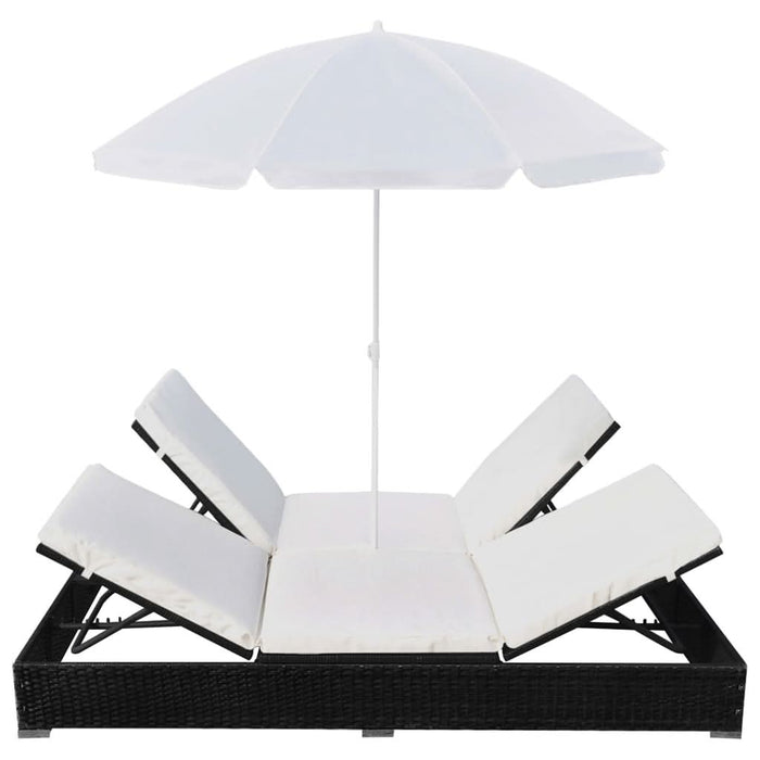 Pat șezlong de exterior cu umbrelă, negru, poliratan - WALTI WALTI