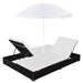 Pat șezlong de exterior cu umbrelă, negru, poliratan - WALTI WALTI