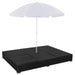Pat șezlong de exterior cu umbrelă, negru, poliratan - WALTI WALTI