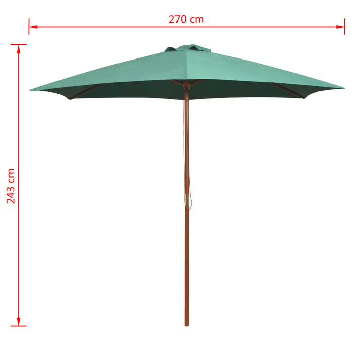 Umbrelă de soare cu stâlp de lemn 270 x 270 cm, verde - WALTI WALTI