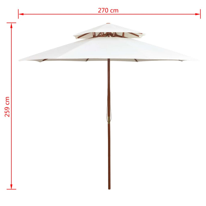 Umbrelă de soare dublă, 270x270 cm, stâlp de lemn, alb crem - WALTI WALTI
