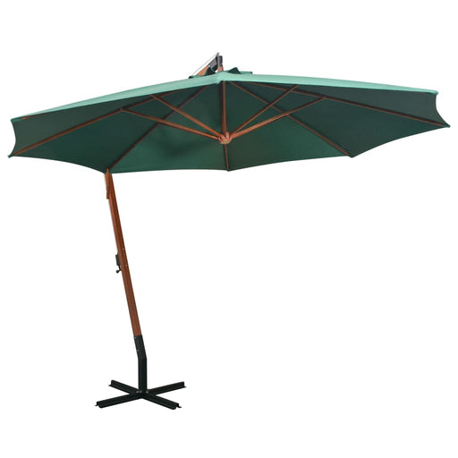 Umbrelă de soare suspendată 350 cm, stâlp din lemn, verde - WALTI WALTI