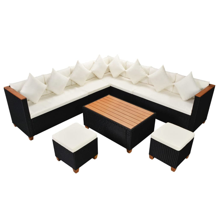 Set mobilier de grădină cu perne, 7 piese, negru, poliratan - WALTI WALTI
