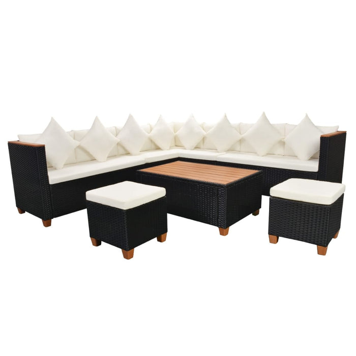 Set mobilier de grădină cu perne, 7 piese, negru, poliratan - WALTI WALTI