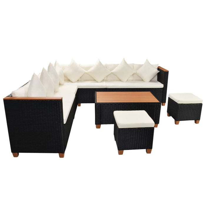 Set mobilier de grădină cu perne, 7 piese, negru, poliratan - WALTI WALTI