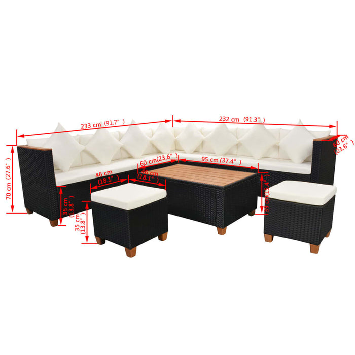 Set mobilier de grădină cu perne, 7 piese, negru, poliratan - WALTI WALTI