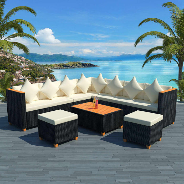Set mobilier de grădină cu perne, 7 piese, negru, poliratan - WALTI WALTI