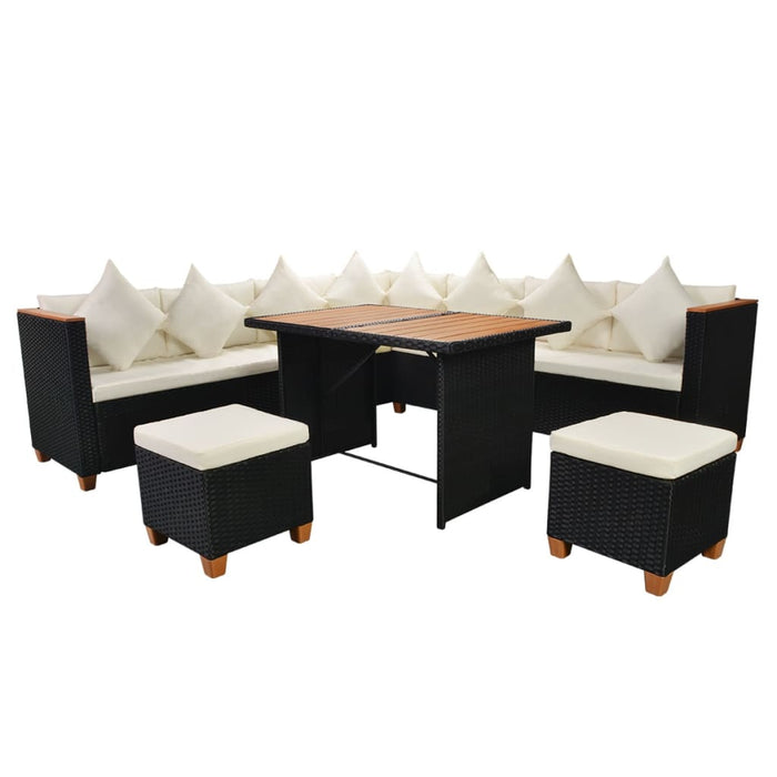 Set mobilier de grădină cu perne, 7 piese, negru, poliratan - WALTI WALTI