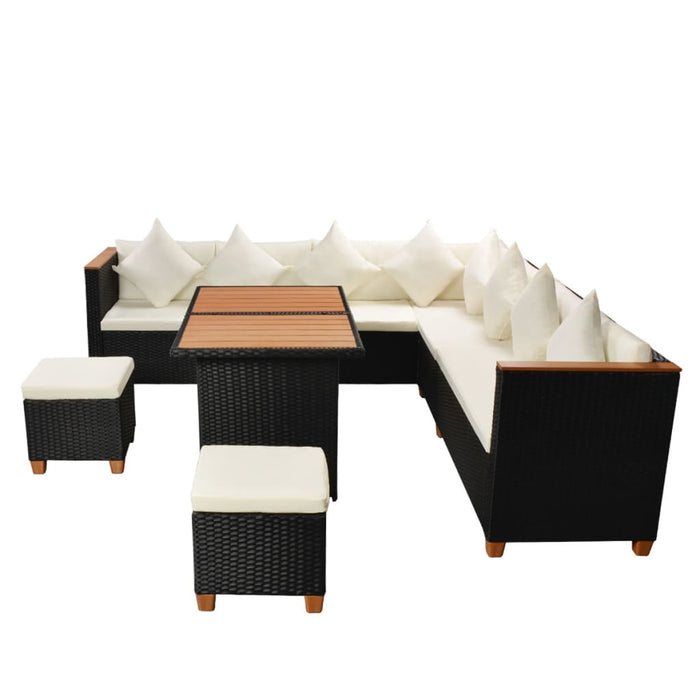 Set mobilier de grădină cu perne, 7 piese, negru, poliratan - WALTI WALTI