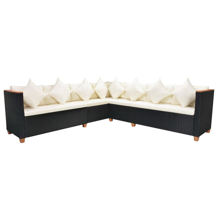 Set mobilier de grădină cu perne, 7 piese, negru, poliratan - WALTI WALTI