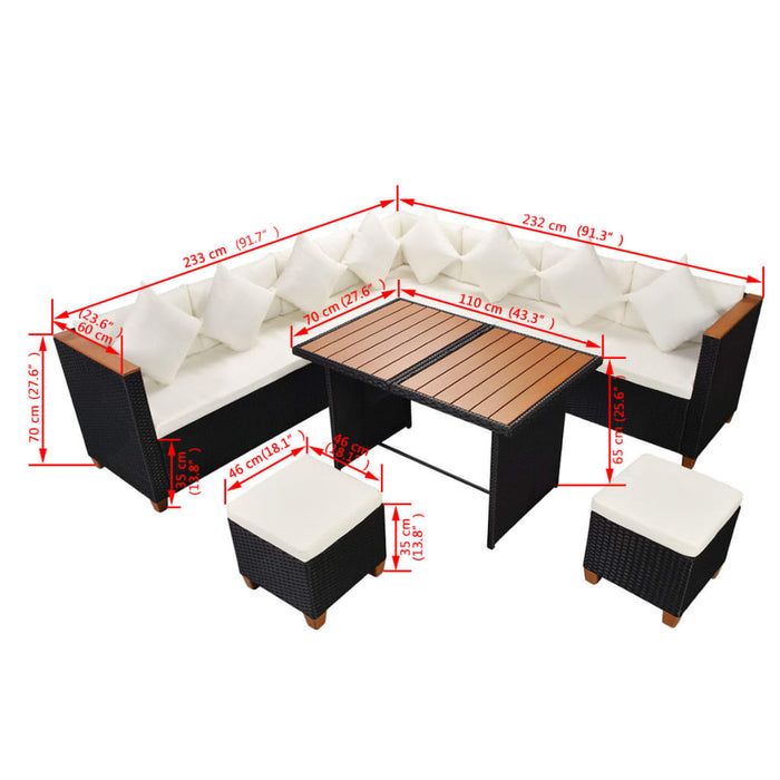 Set mobilier de grădină cu perne, 7 piese, negru, poliratan - WALTI WALTI