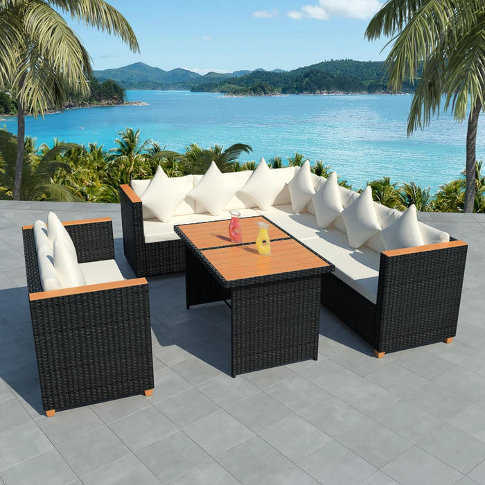 Set mobilier de grădină cu perne, 5 piese, negru, poliratan - WALTI WALTI