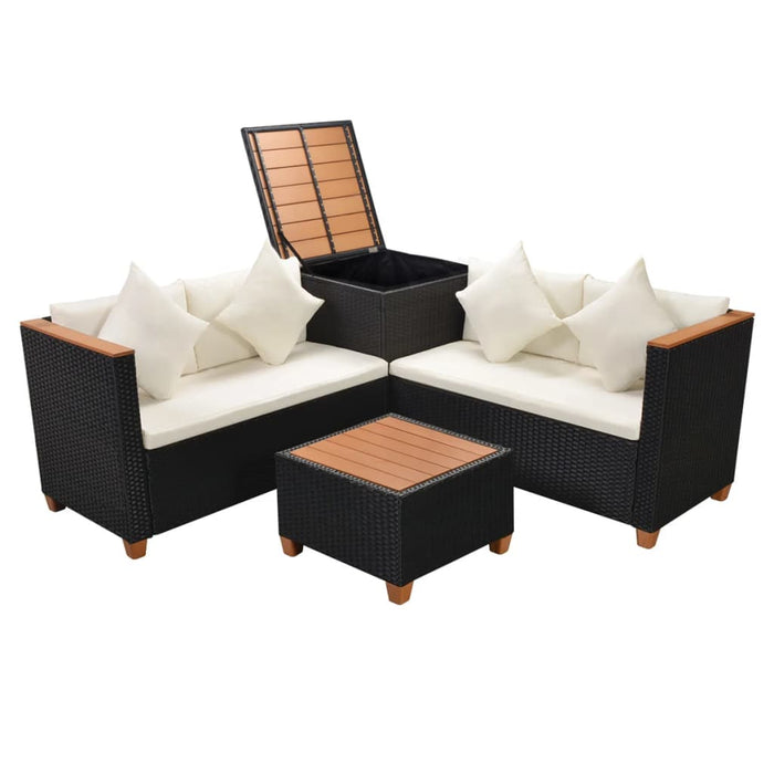 Set mobilier de grădină cu perne, 4 piese, negru, poliratan - WALTI WALTI
