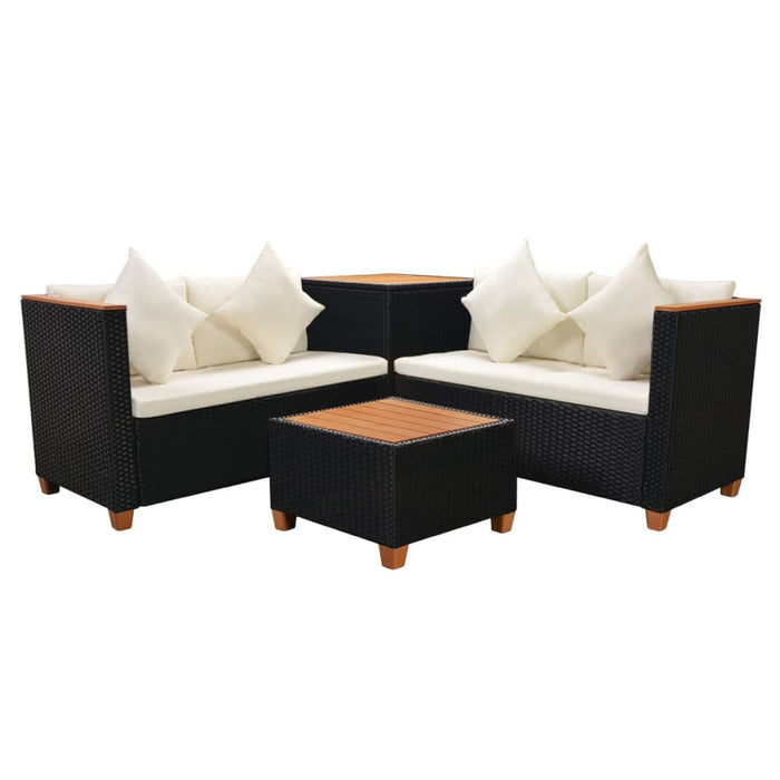 Set mobilier de grădină cu perne, 4 piese, negru, poliratan - WALTI WALTI