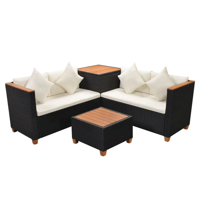 Set mobilier de grădină cu perne, 4 piese, negru, poliratan - WALTI WALTI