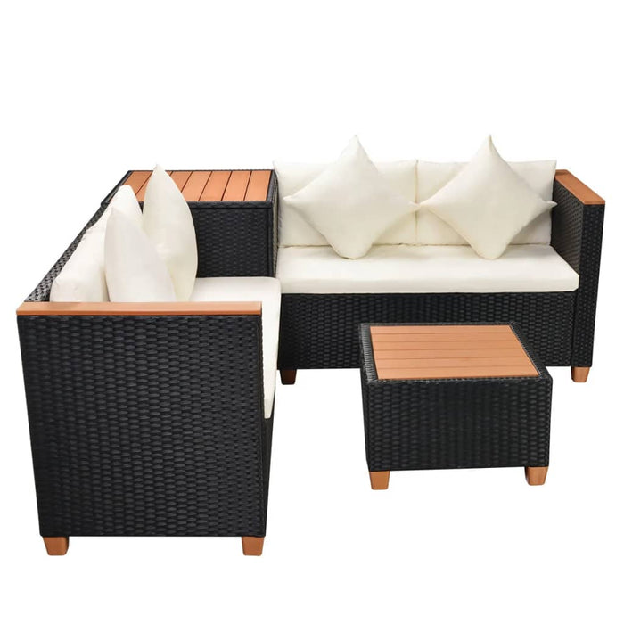 Set mobilier de grădină cu perne, 4 piese, negru, poliratan - WALTI WALTI