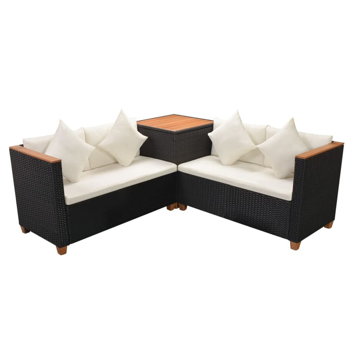 Set mobilier de grădină cu perne, 4 piese, negru, poliratan - WALTI WALTI