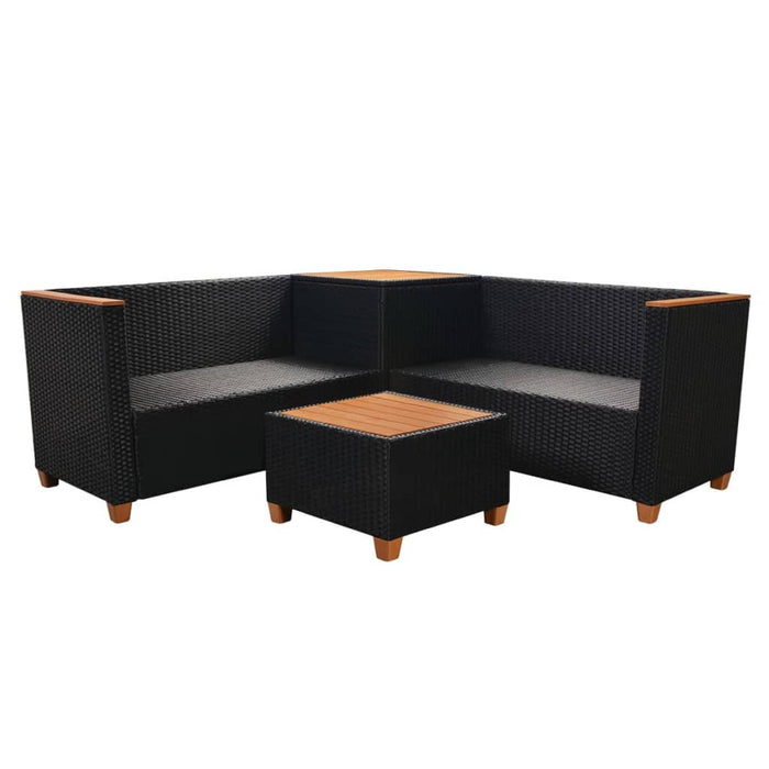 Set mobilier de grădină cu perne, 4 piese, negru, poliratan - WALTI WALTI