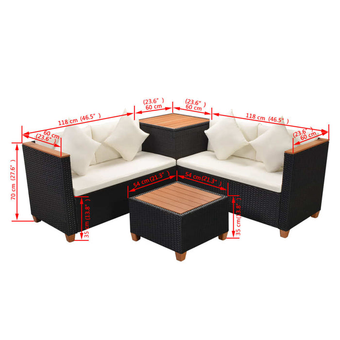 Set mobilier de grădină cu perne, 4 piese, negru, poliratan - WALTI WALTI