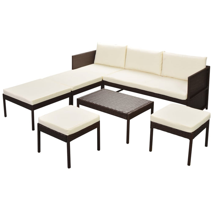 Set mobilier de grădină cu perne, 6 piese, maro, poliratan WALTI