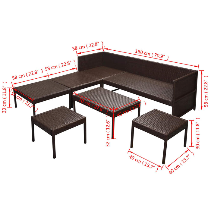 Set mobilier de grădină cu perne, 6 piese, maro, poliratan WALTI