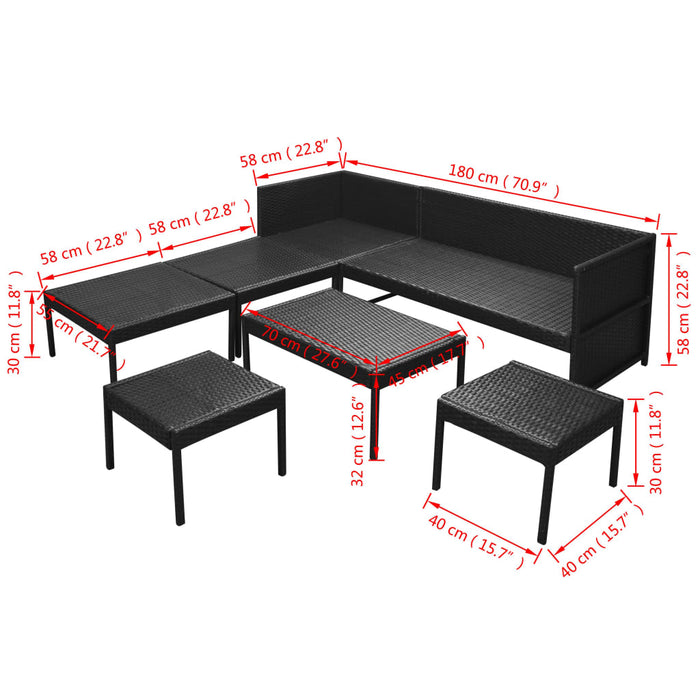 Set mobilier de grădină cu perne, 6 piese, negru, poliratan - WALTI WALTI