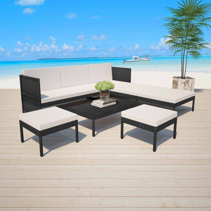Set mobilier de grădină cu perne, 6 piese, negru, poliratan - WALTI WALTI