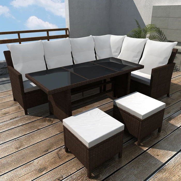 Set mobilier de grădină cu perne, 4 piese, maro, poliratan WALTI