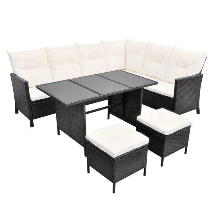 Set mobilier de grădină cu perne, 4 piese, negru, poliratan - WALTI WALTI