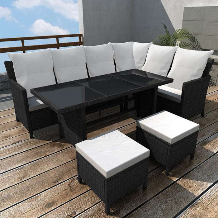 Set mobilier de grădină cu perne, 4 piese, negru, poliratan - WALTI WALTI