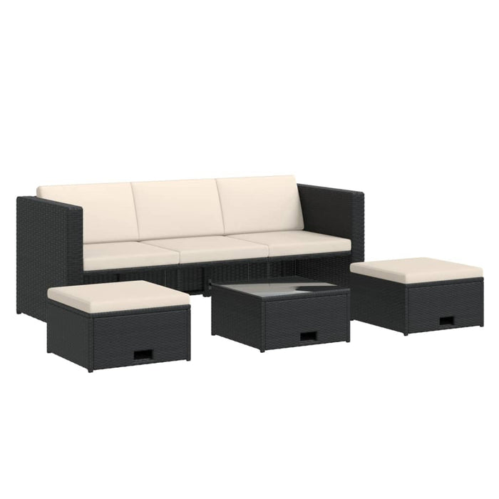 Set mobilier de grădină cu perne, 4 piese, negru, poliratan - WALTI WALTI