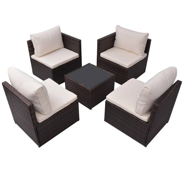 Set mobilier de grădină cu perne, 5 piese, maro, poliratan - WALTI WALTI