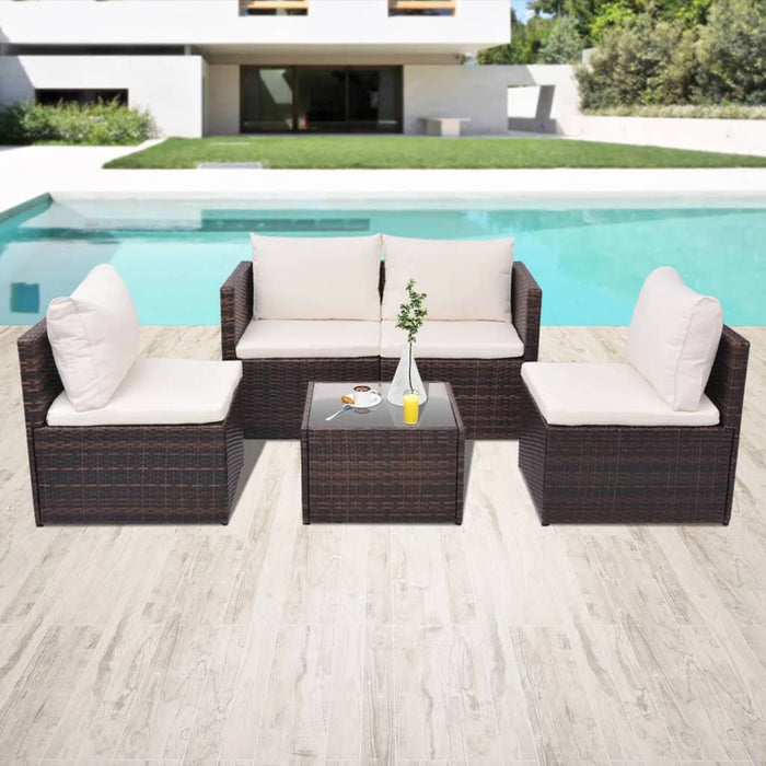 Set mobilier de grădină cu perne, 5 piese, maro, poliratan - WALTI WALTI