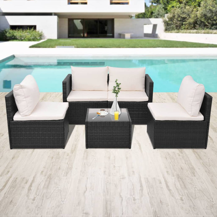 Set mobilier de grădină cu perne, 5 piese, negru, poliratan - WALTI WALTI