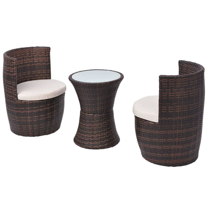 Set mobilier bistro cu perne, 3 piese, maro, poliratan - WALTI WALTI