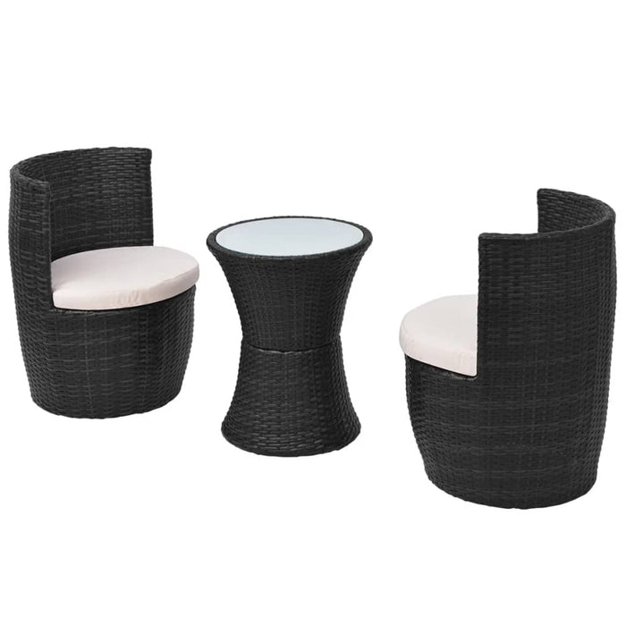 Set mobilier bistro cu perne, 3 piese, negru, poliratan - WALTI WALTI