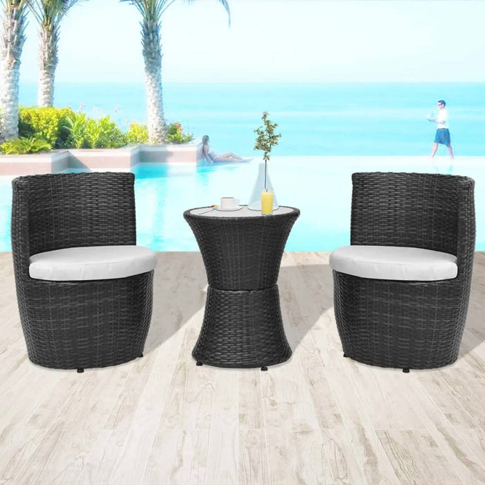 Set mobilier bistro cu perne, 3 piese, negru, poliratan - WALTI WALTI