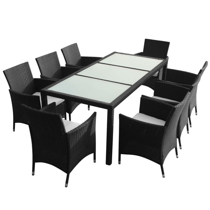 Set mobilier de exterior cu perne, 9 piese, negru, poliratan WALTI