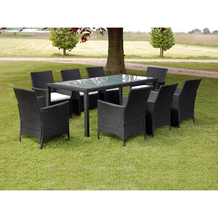 Set mobilier de exterior cu perne, 9 piese, negru, poliratan WALTI