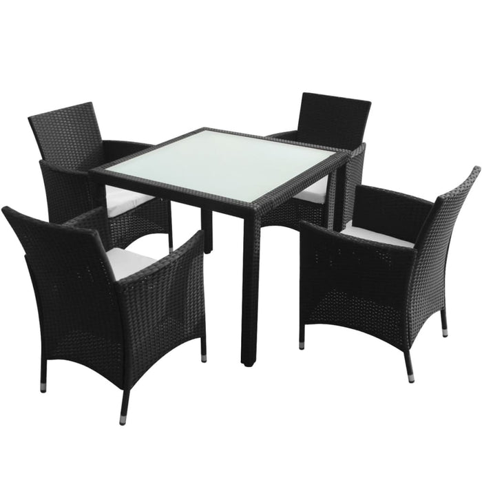 Set mobilier de exterior cu perne, 5 piese, negru, poliratan WALTI