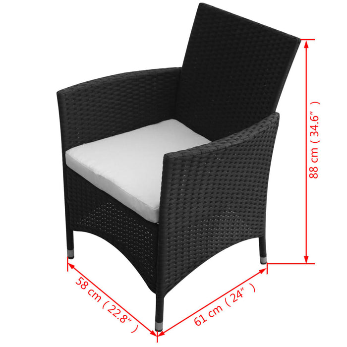 Set mobilier de exterior cu perne, 5 piese, negru, poliratan WALTI