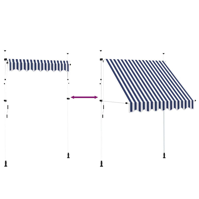 Copertină retractabilă manual, dungi albastru și alb, 200 cm - WALTI WALTI