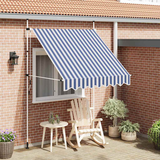 Copertină retractabilă manual, dungi albastru și alb, 200 cm - WALTI WALTI