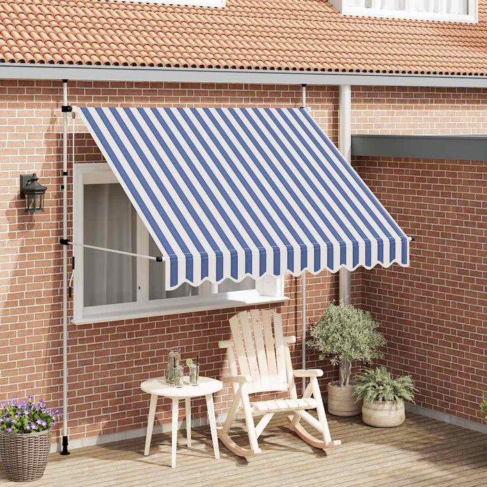 Copertină retractabilă manual, dungi albastru și alb, 250 cm - WALTI WALTI
