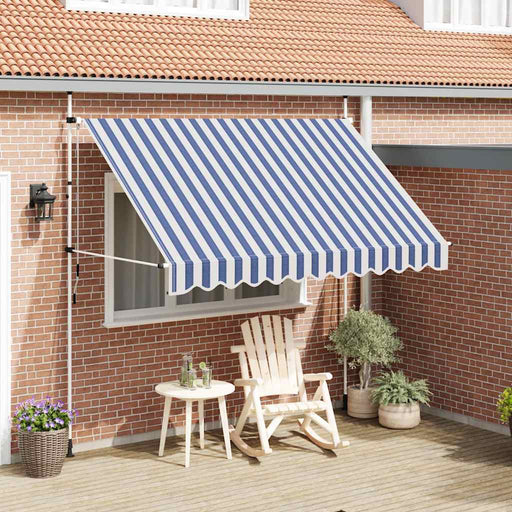 Copertină retractabilă manual, dungi albastru și alb, 300 cm - WALTI WALTI