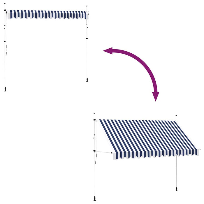Copertină retractabilă manual, dungi albastru și alb, 350 cm - WALTI WALTI
