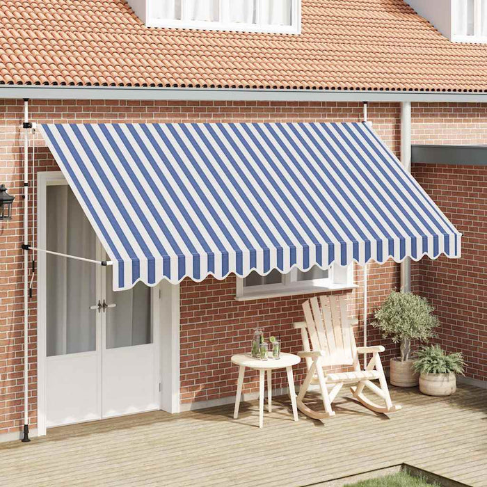 Copertină retractabilă manual, dungi albastru și alb, 400 cm - WALTI WALTI