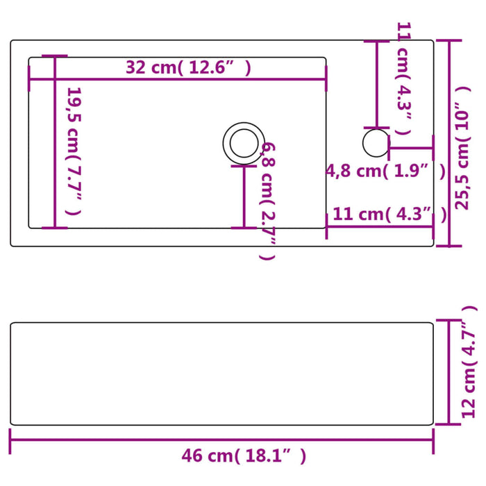 Chiuvetă ceramică dreptunghiulară cu preaplin 46x25,5x12 cm alb - WALTI WALTI