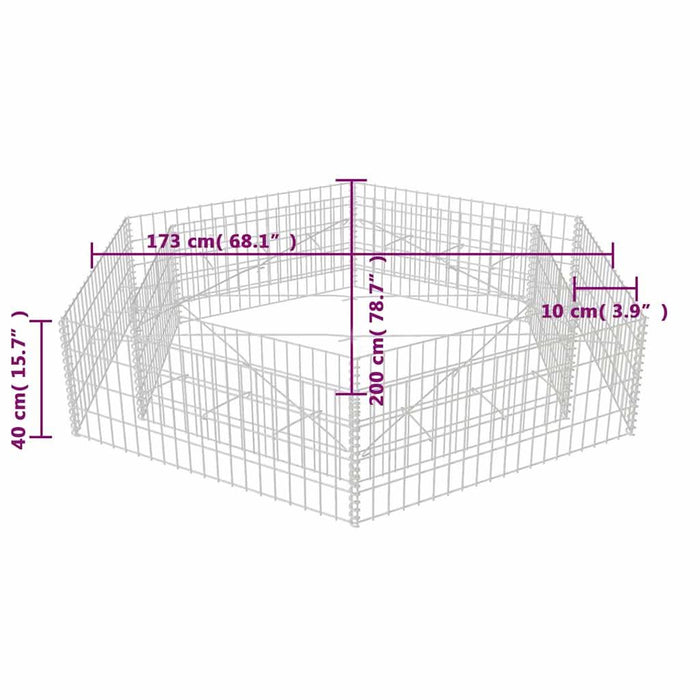 Strat înălțat gabion hexagonal, 200 x 173 x 40 cm - WALTI WALTI